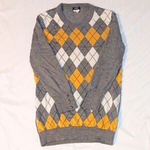 Womens J. Crew Gray and Yellow Argyle Crewneck Sweater